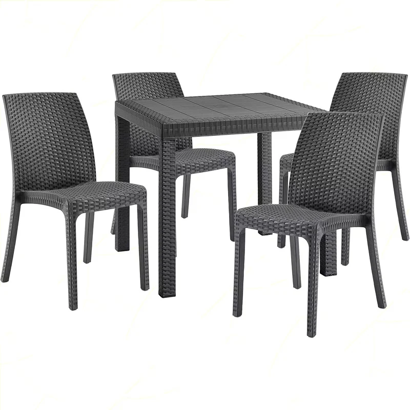 Set Tavolo e sedie "Phoenix" struttura in polipropilene effetto rattan per bar e strutture