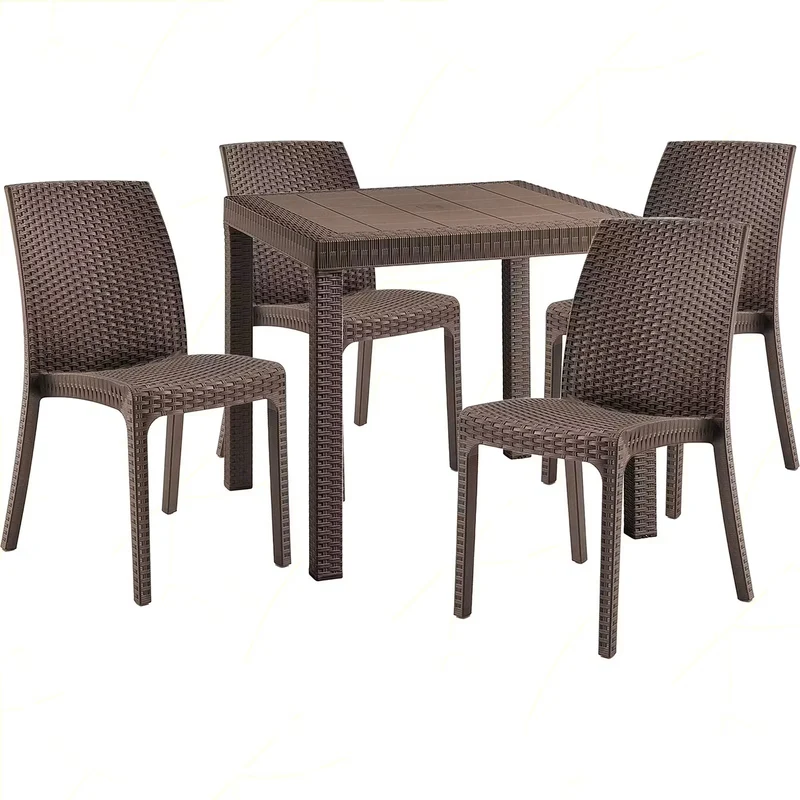 Set Tavolo e sedie "Phoenix" struttura in polipropilene effetto rattan per bar e strutture