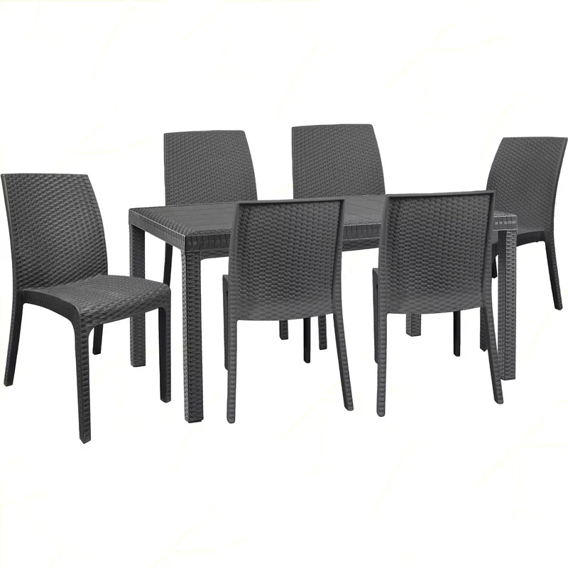 Set Tavolo e sedie "Phoenix" struttura in polipropilene effetto rattan per bar e strutture
