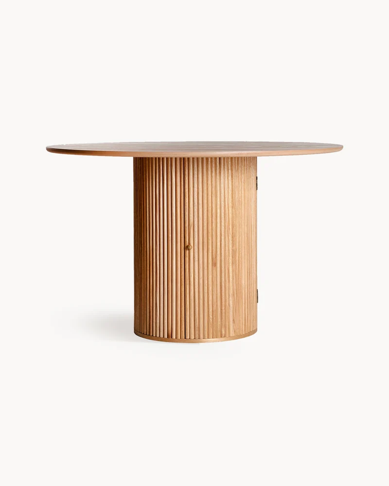 Tavolo da pranzo rotondo in legno con spazio contenitivo Skagen