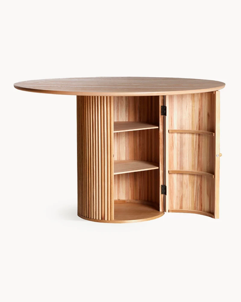 Tavolo da pranzo rotondo in legno con spazio contenitivo Skagen