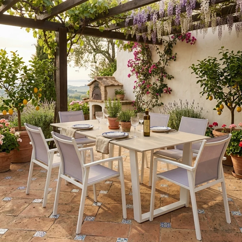 Tavolo da Giardino Warren in Alluminio e Pietra Sinterizzata