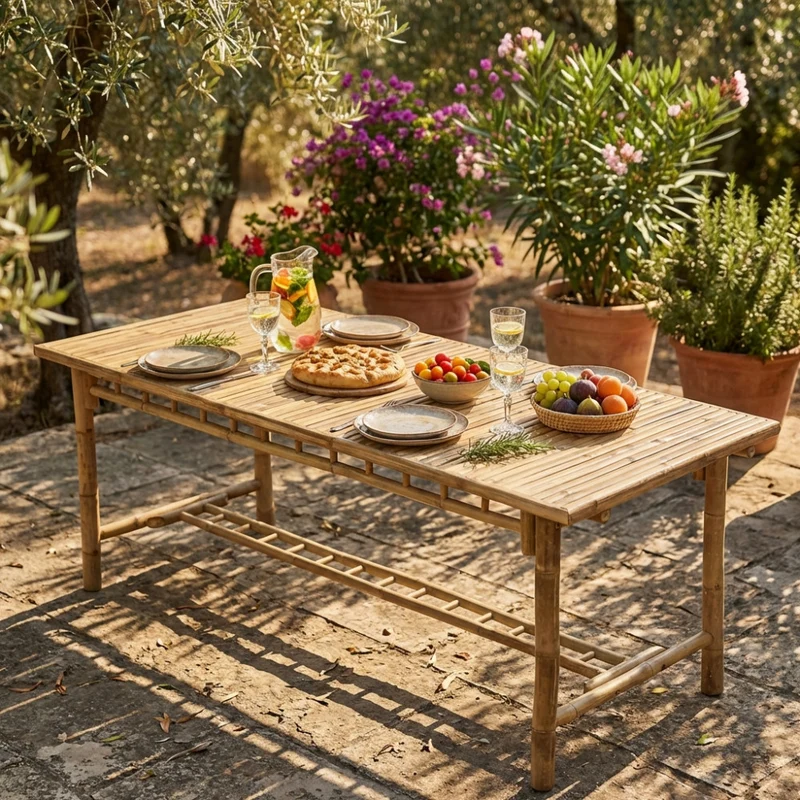 Tavolo rettangolare "Cuba Libre" in legno di Bamboo, per esterno, 200 x 80 x 75 cm