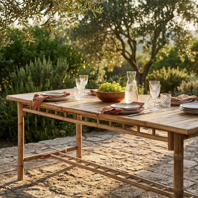 Tavolo rettangolare "Cuba Libre" in legno di Bamboo, per esterno, 200 x 80 x 75 cm