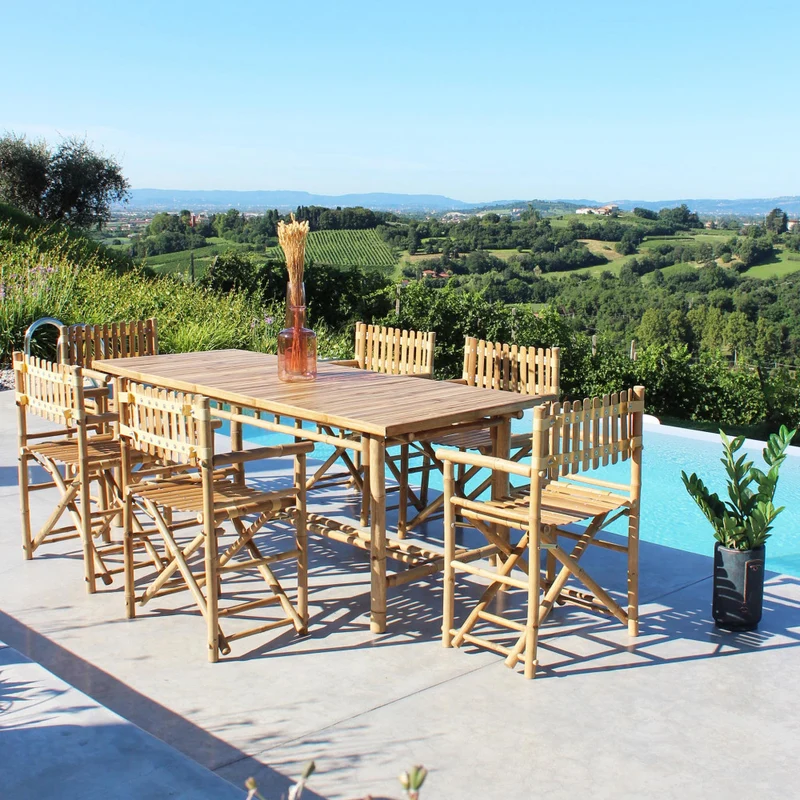 Tavolo rettangolare "Cuba Libre" in legno di Bamboo, per esterno, 200 x 80 x 75 cm
