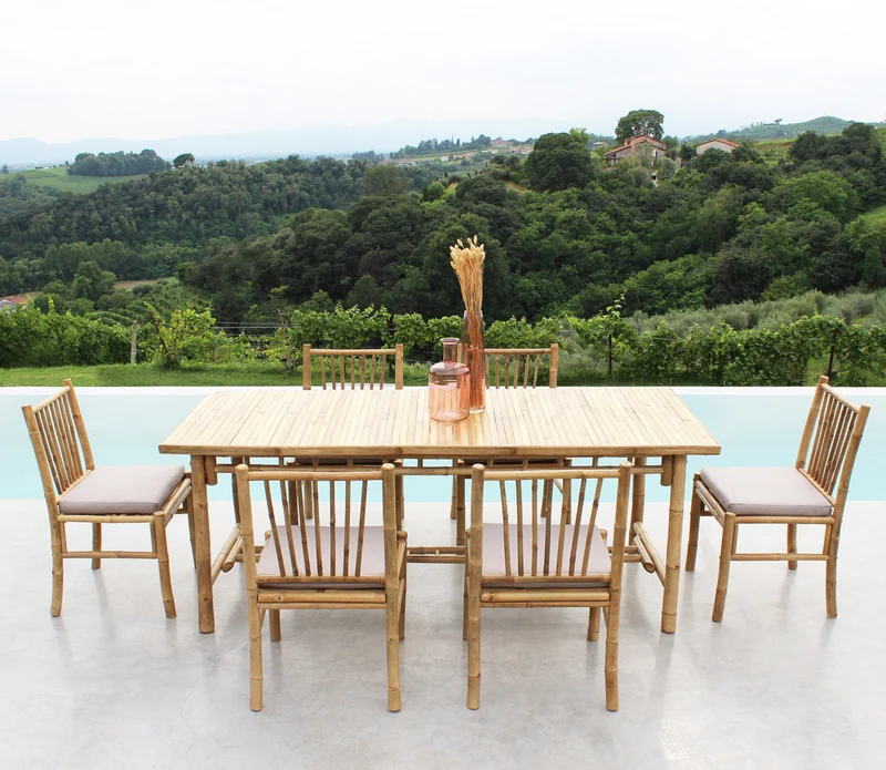 Tavolo rettangolare "Cuba Libre" in legno di Bamboo, per esterno, 200 x 80 x 75 cm