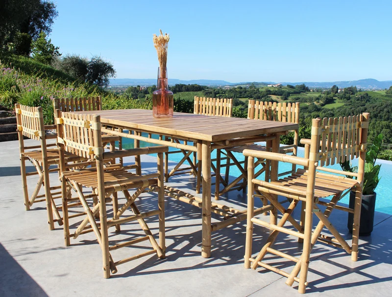 Tavolo rettangolare "Cuba Libre" in legno di Bamboo, per esterno, 200 x 80 x 75 cm