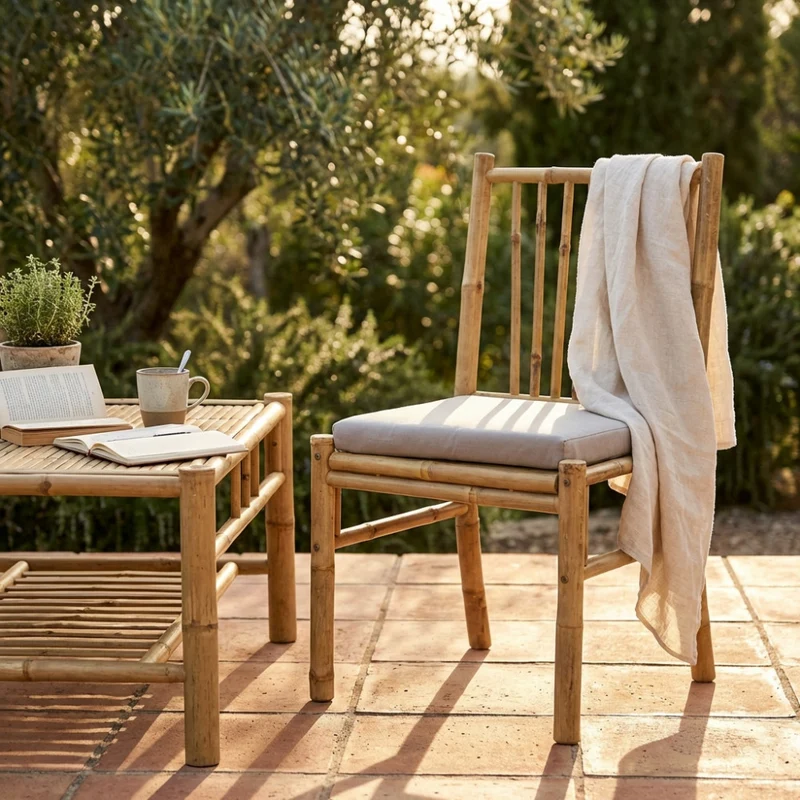 Sedia "Cuba Libre" in legno di Bamboo, con cuscino, 48 x 48 x 45/85 cm