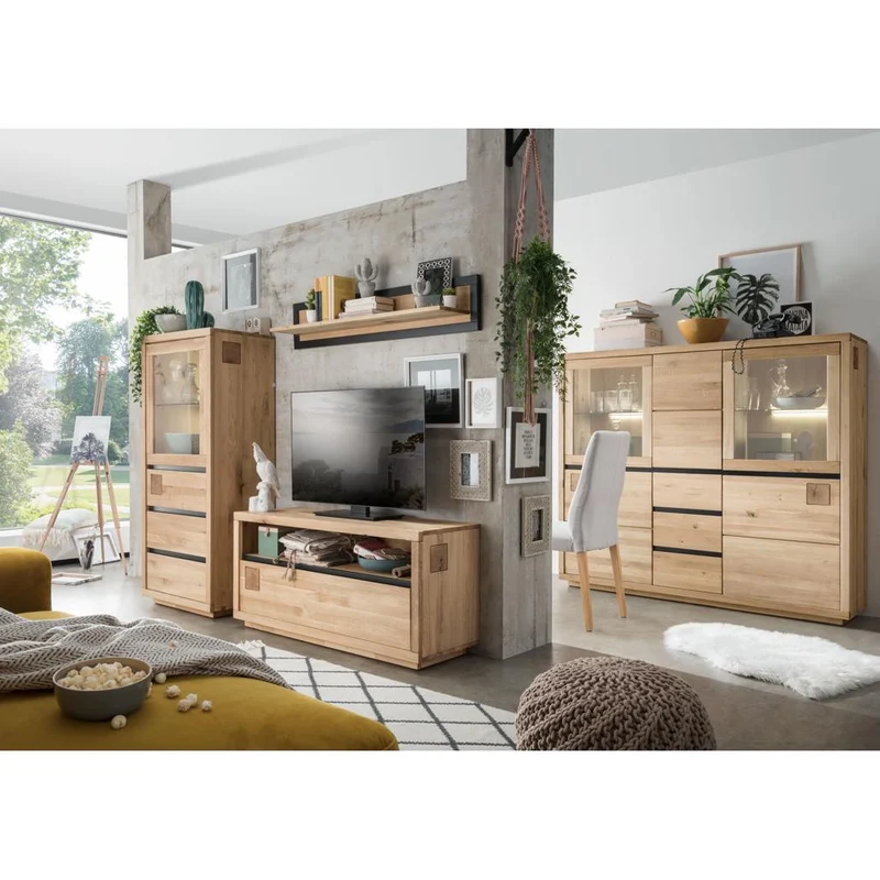 Credenza Alta Fende IV: Eleganza Naturale e Funzionalità in Rovere Selvatico