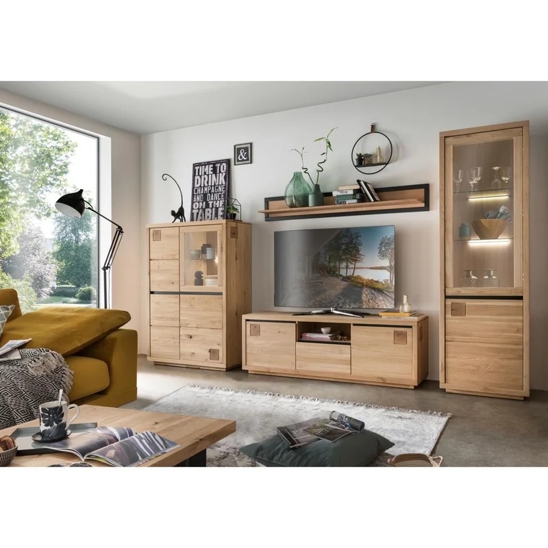 Credenza Alta Fende IV: Eleganza Naturale e Funzionalità in Rovere Selvatico
