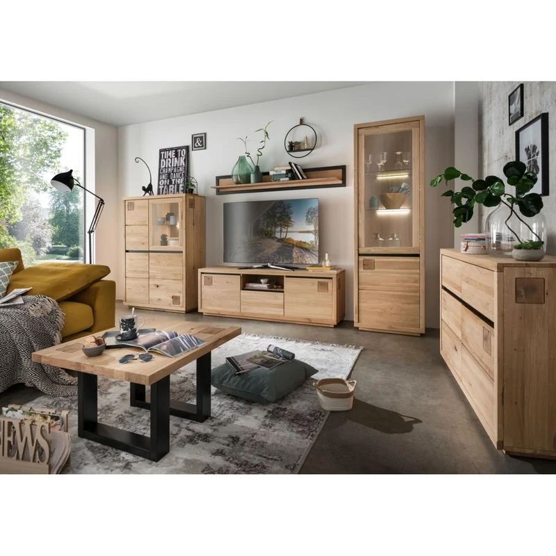 Credenza Alta Fende IV: Eleganza Naturale e Funzionalità in Rovere Selvatico