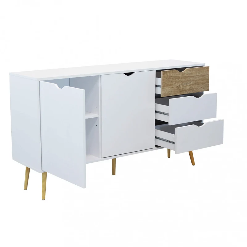 Mobile in legno "Bradley" con 2 ante e 3 cassetti in legno bianco e naturale, 147 x 39 x 82 h cm