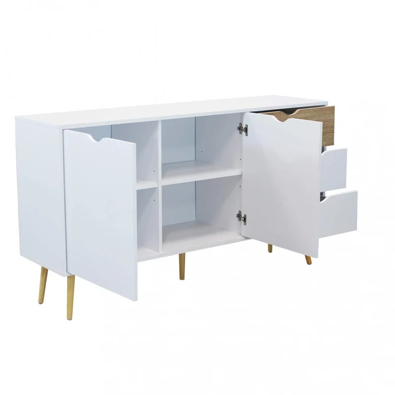 Mobile in legno "Bradley" con 2 ante e 3 cassetti in legno bianco e naturale, 147 x 39 x 82 h cm