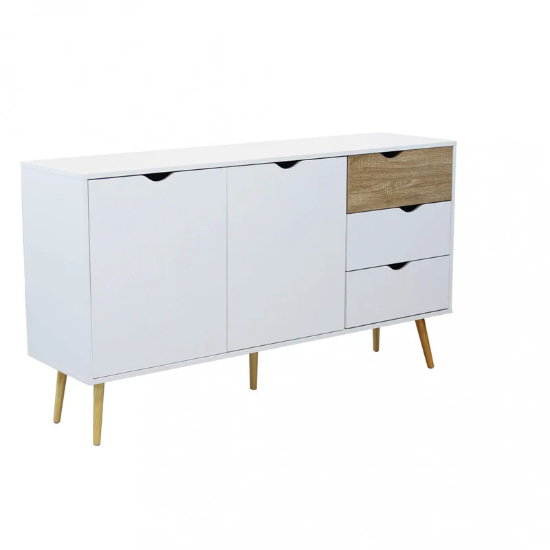 Mobile in legno "Bradley" con 2 ante e 3 cassetti in legno bianco e naturale, 147 x 39 x 82 h cm