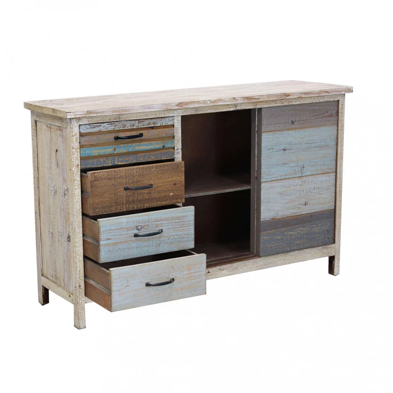 Mobile in legno "Harry" con 4 cassetti e 2 ante in legno colorato, 140 x 40 x 82 h cm
