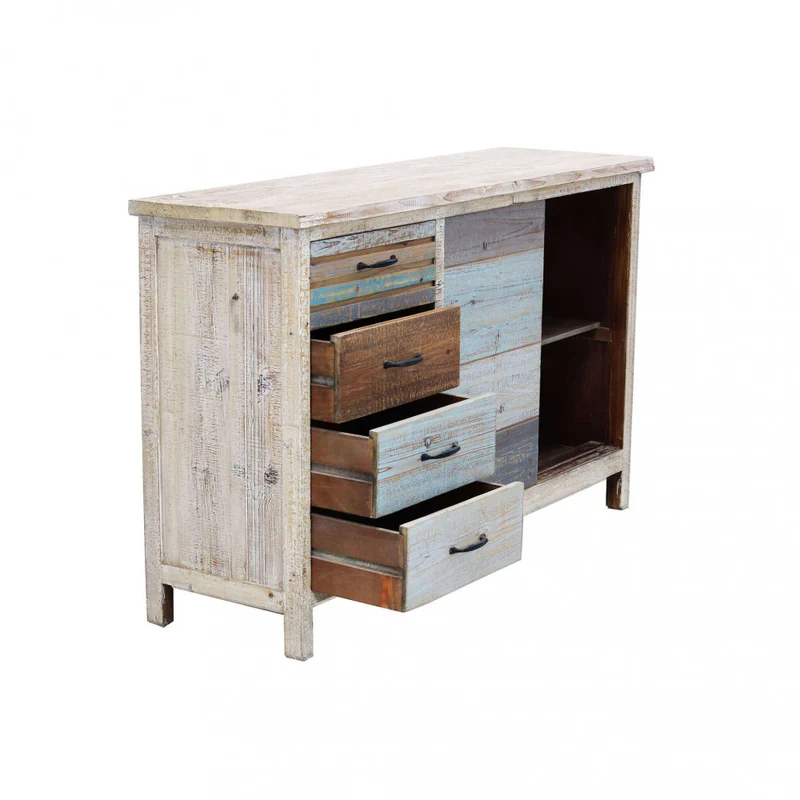 Mobile in legno "Harry" con 4 cassetti e 2 ante in legno colorato, 140 x 40 x 82 h cm