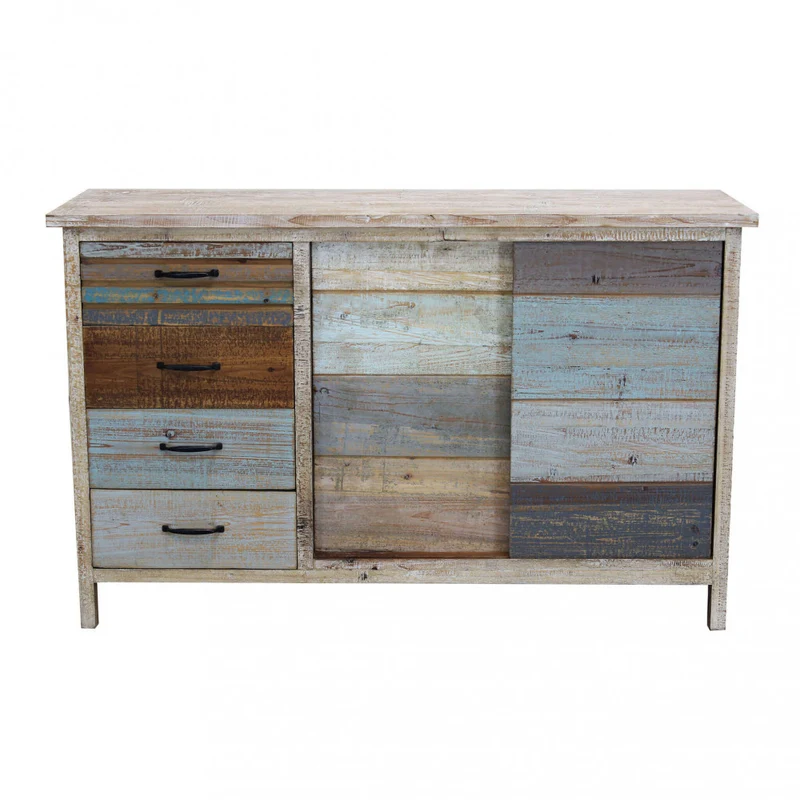 Mobile in legno "Harry" con 4 cassetti e 2 ante in legno colorato, 140 x 40 x 82 h cm