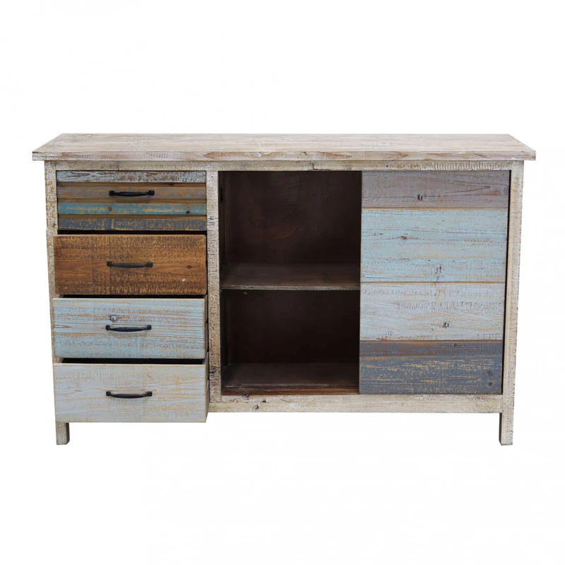 Mobile in legno "Harry" con 4 cassetti e 2 ante in legno colorato, 140 x 40 x 82 h cm