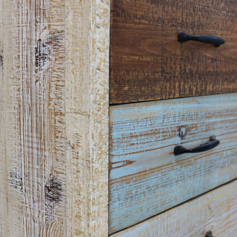Mobile in legno "Harry" con 4 cassetti e 2 ante in legno colorato, 140 x 40 x 82 h cm