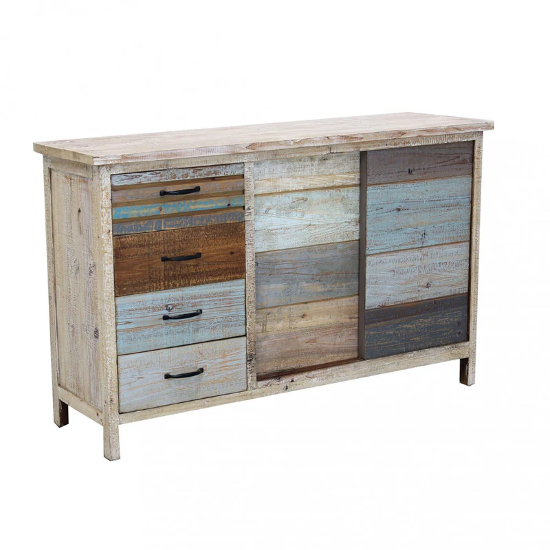 Mobile in legno "Harry" con 4 cassetti e 2 ante in legno colorato, 140 x 40 x 82 h cm