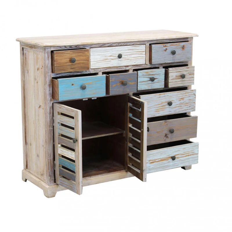 Mobile in legno "Greg" con 10 cassetti e 2 ante in legno colorato, 108 x 38 x 89 h cm