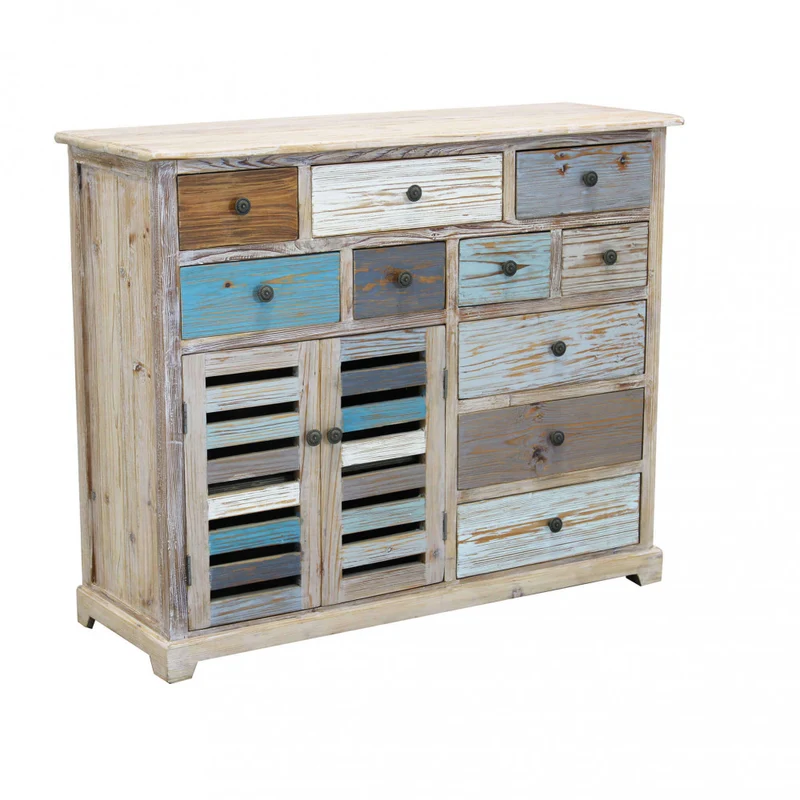 Mobile in legno "Greg" con 10 cassetti e 2 ante in legno colorato, 108 x 38 x 89 h cm