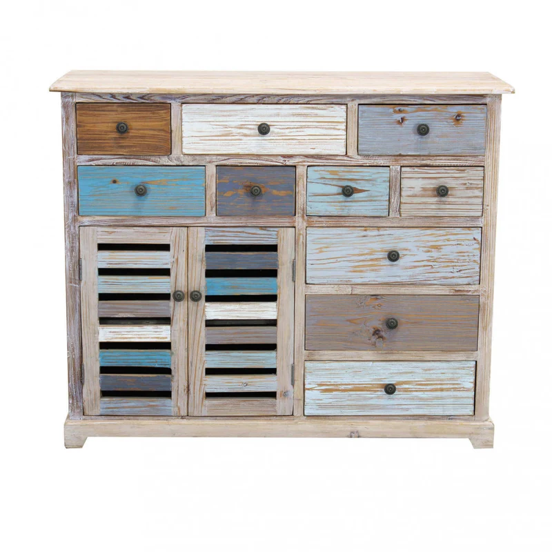 Mobile in legno "Greg" con 10 cassetti e 2 ante in legno colorato, 108 x 38 x 89 h cm