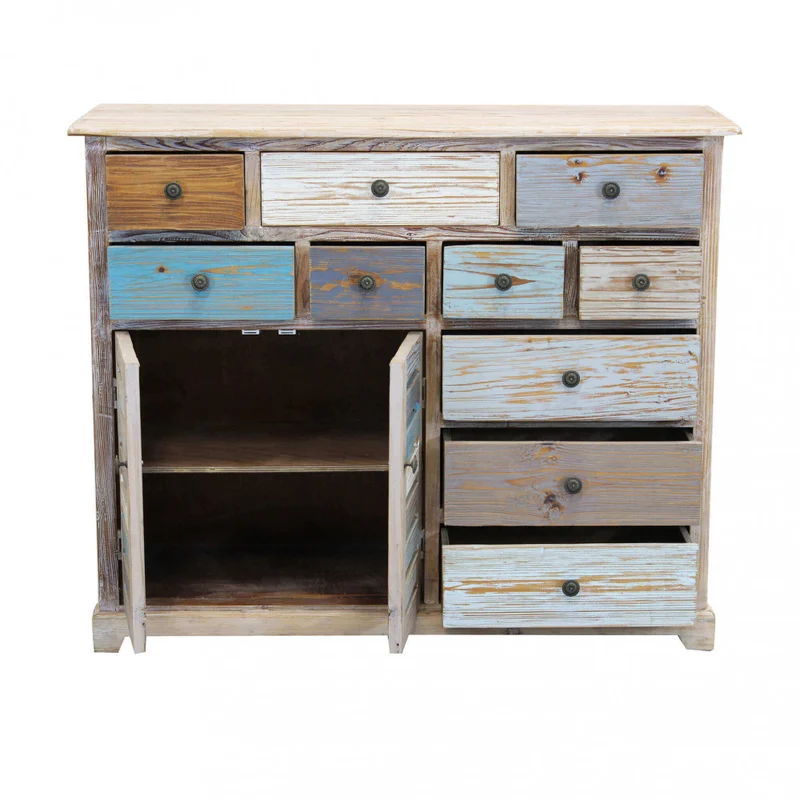 Mobile in legno "Greg" con 10 cassetti e 2 ante in legno colorato, 108 x 38 x 89 h cm
