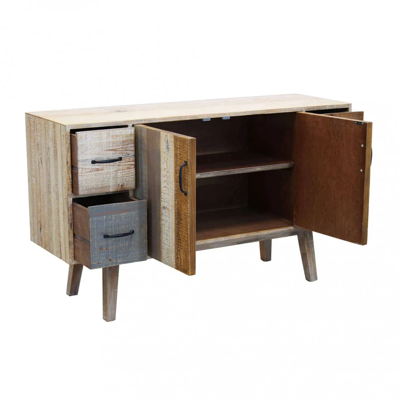 Mobile in legno "Fred" con 4 cassetti e 2 ante in legno colorato, 131 x 40 x 77 h cm