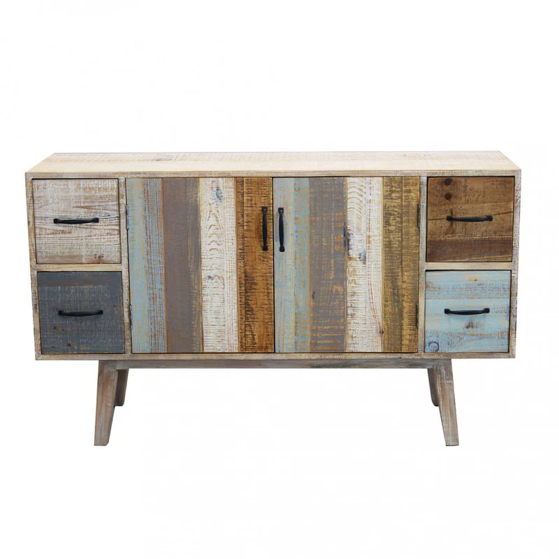 Mobile in legno "Fred" con 4 cassetti e 2 ante in legno colorato, 131 x 40 x 77 h cm