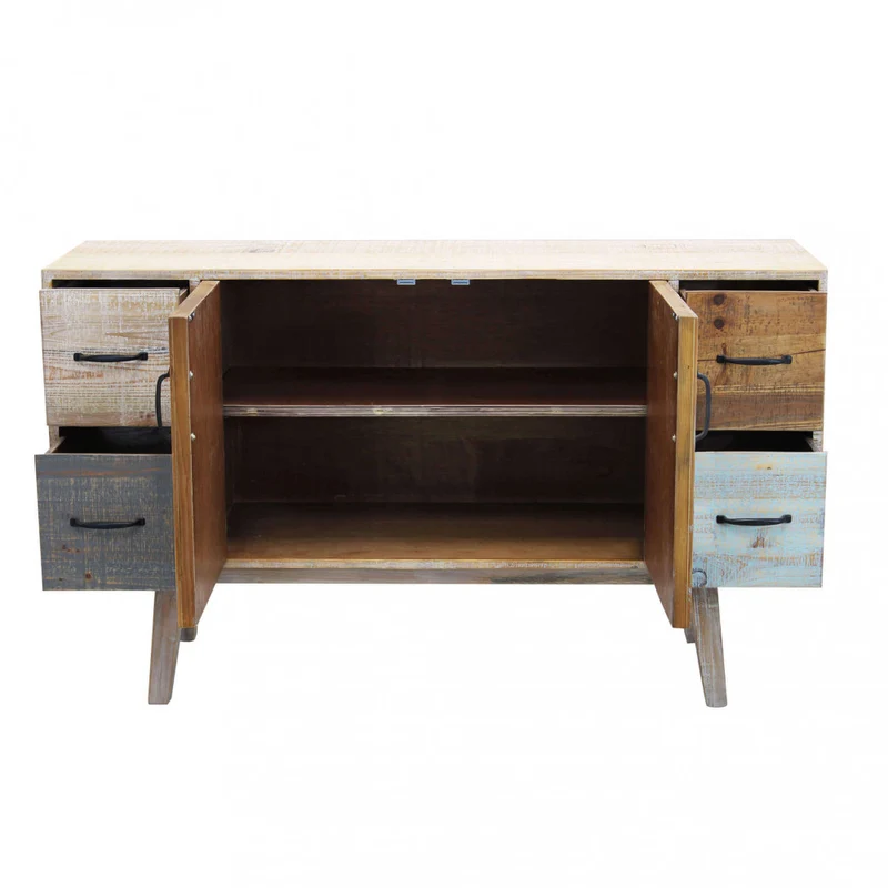 Mobile in legno "Fred" con 4 cassetti e 2 ante in legno colorato, 131 x 40 x 77 h cm