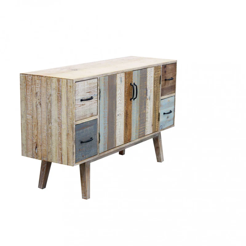 Mobile in legno "Fred" con 4 cassetti e 2 ante in legno colorato, 131 x 40 x 77 h cm