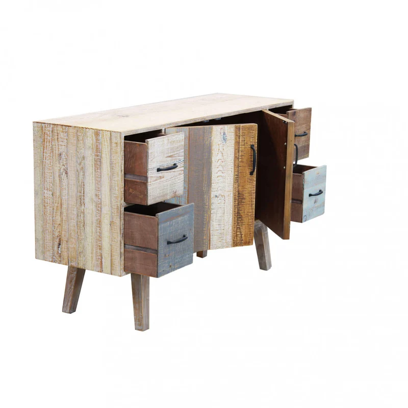 Mobile in legno "Fred" con 4 cassetti e 2 ante in legno colorato, 131 x 40 x 77 h cm