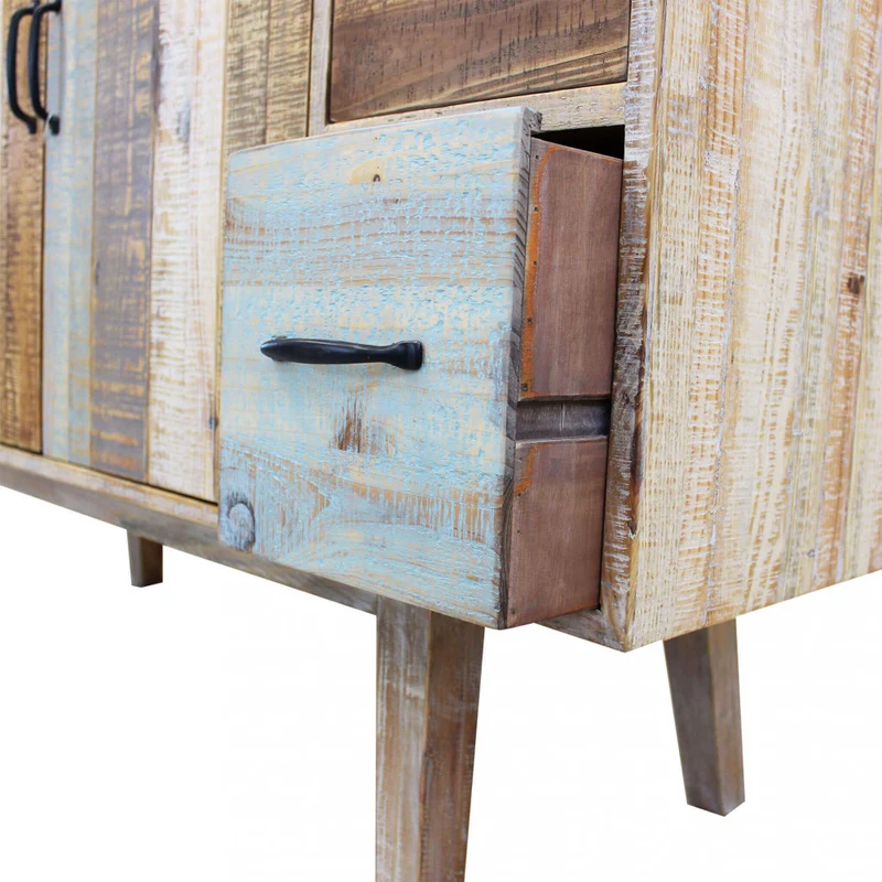 Mobile in legno "Fred" con 4 cassetti e 2 ante in legno colorato, 131 x 40 x 77 h cm