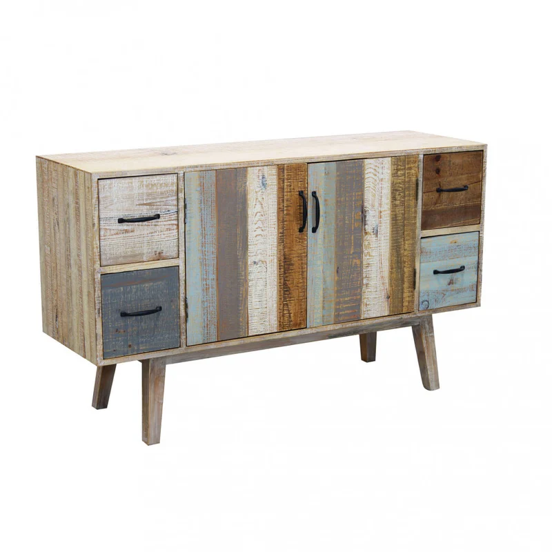 Mobile in legno "Fred" con 4 cassetti e 2 ante in legno colorato, 131 x 40 x 77 h cm