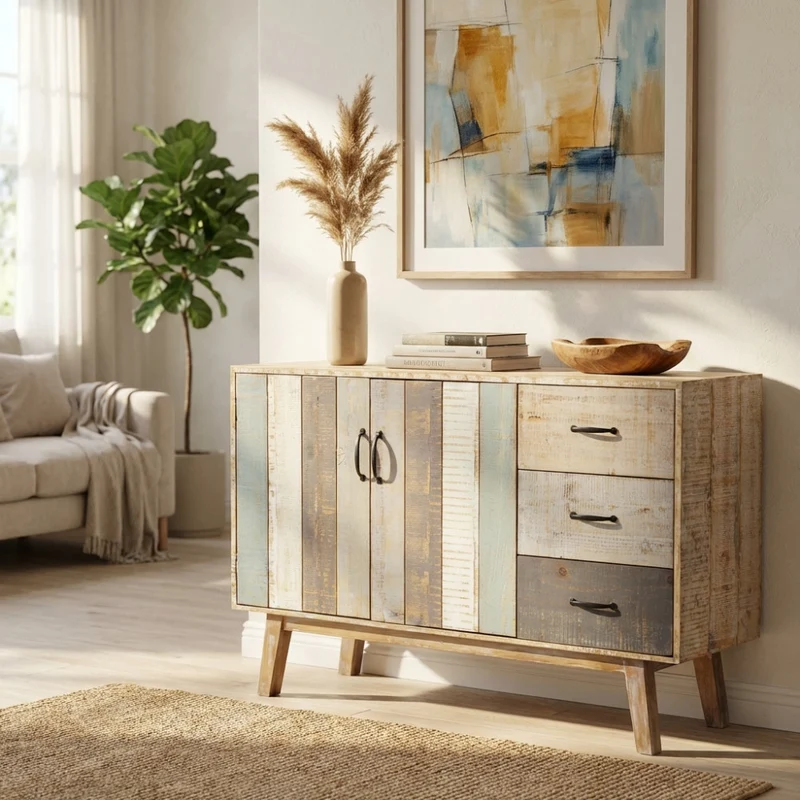 Mobile in legno "Felix" 3 cassetti e 2 ante in legno colorato, 126 x 40 x 78 h cm