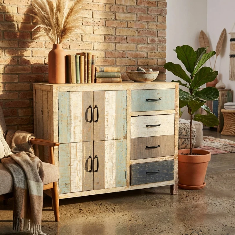 Mobile in legno "Edison" con 4 cassetti e 4 ante in legno colorato, 100 x 40 x 86 h cm