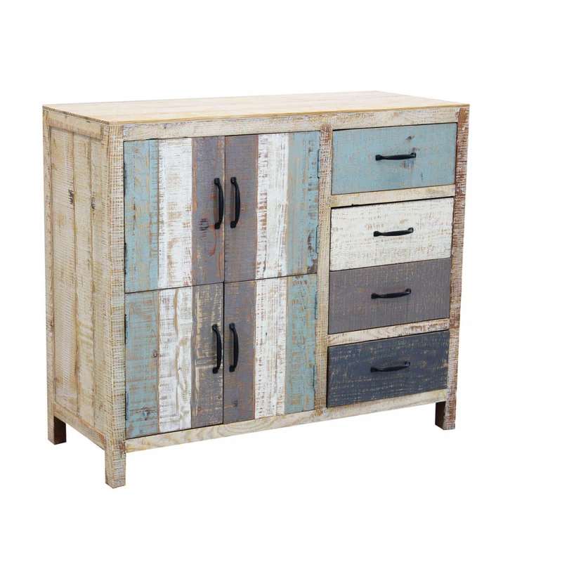 Mobile in legno "Edison" con 4 cassetti e 4 ante in legno colorato, 100 x 40 x 86 h cm