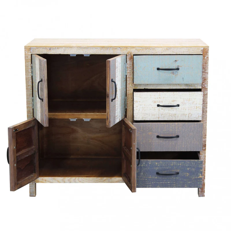 Mobile in legno "Edison" con 4 cassetti e 4 ante in legno colorato, 100 x 40 x 86 h cm