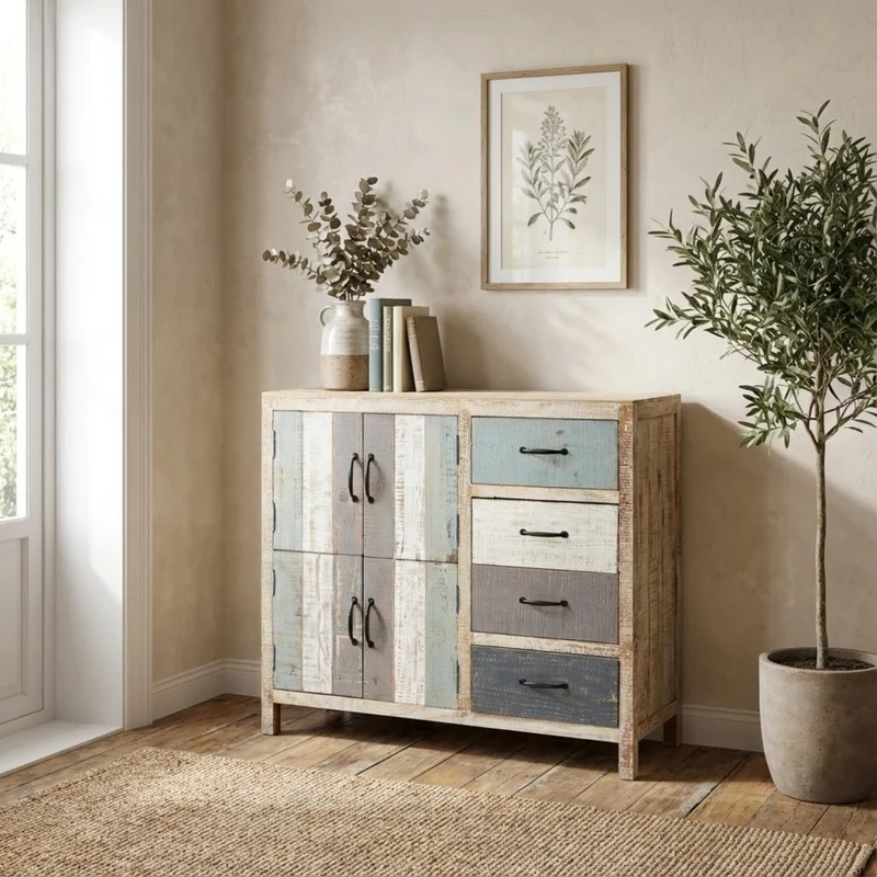 Mobile in legno "Edison" con 4 cassetti e 4 ante in legno colorato, 100 x 40 x 86 h cm