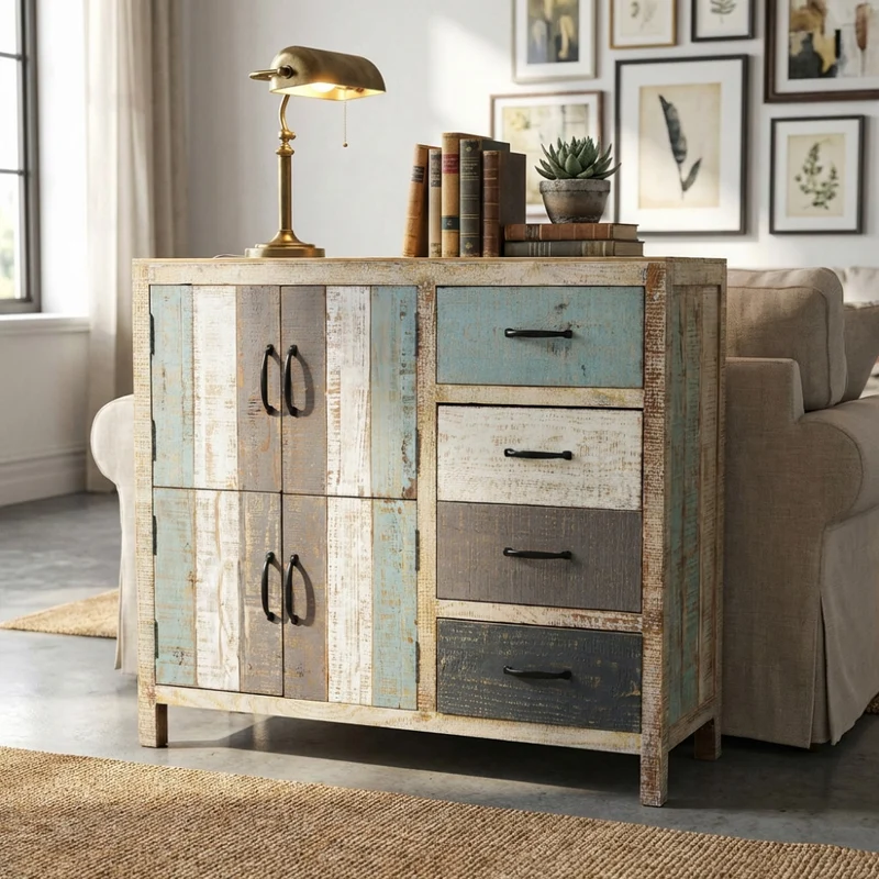 Mobile in legno "Edison" con 4 cassetti e 4 ante in legno colorato, 100 x 40 x 86 h cm