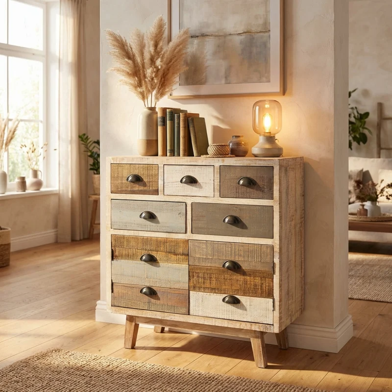 Mobile in legno "Clark" con 4 cassetti e 2 ante in legno colorato 80 x 40 x 85 h cm