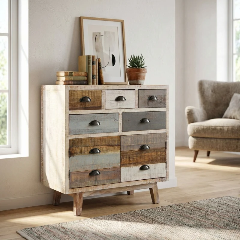 Mobile in legno "Clark" con 4 cassetti e 2 ante in legno colorato 80 x 40 x 85 h cm