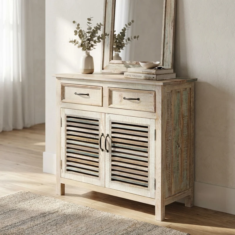 Mobile in legno "Chad" con 2 cassetti e 2 ante in legno colorato 90 x 42 x 85 h cm