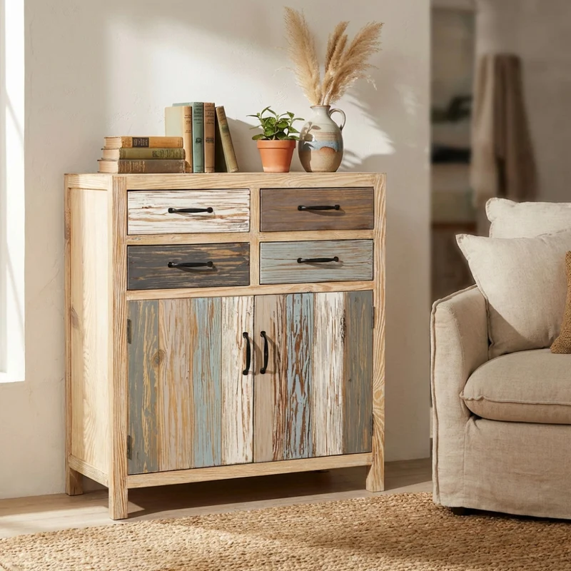Mobile in legno "Alden" con 4 cassetti e 2 ante in legno colorato 78 x 39 x 93 h cm