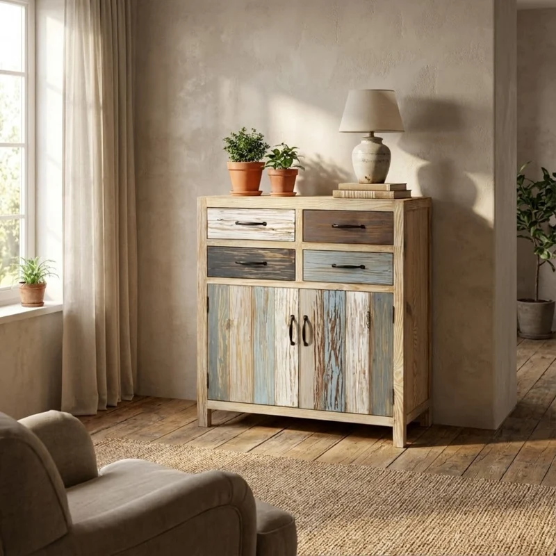 Mobile in legno "Alden" con 4 cassetti e 2 ante in legno colorato 78 x 39 x 93 h cm