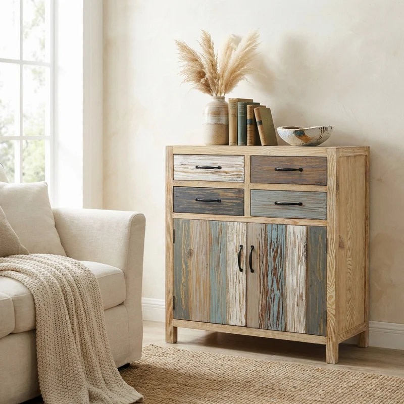 Mobile in legno "Alden" con 4 cassetti e 2 ante in legno colorato 78 x 39 x 93 h cm