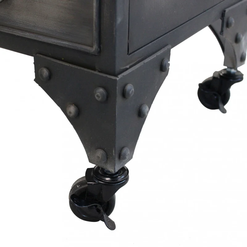Mobile in ferro "Emeric" con 1 ripiano, 6 cassetti e 2 ante, 132,5 x 37,5 x 82 h cm