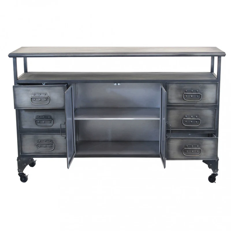 Mobile in ferro "Emeric" con 1 ripiano, 6 cassetti e 2 ante, 132,5 x 37,5 x 82 h cm
