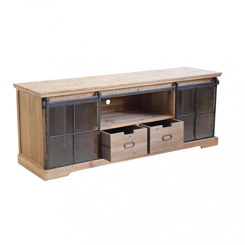 Mobile in legno "Dorian" con 1 ripiano, 2 cassetti e 2 ante in vetro, 160 x 45,5 x 60 h